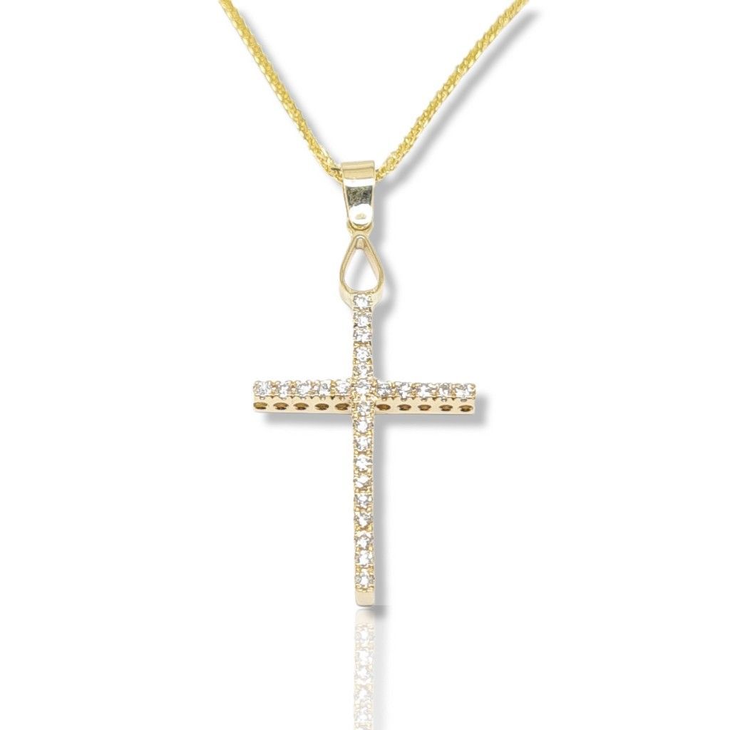 Σταυρός (με αλυσίδα) χρυσό κ18 με διαμάντια καρφωμένα σε καστόνια (code H2327)